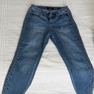 Judy Blue Medium Blue Skinny Jeans with Braided Side Trim